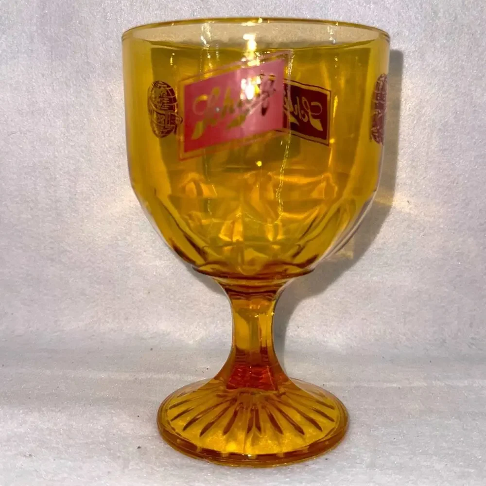 Vintage Schlitz Beer Goblet Drinking Glass Gold 6” High x 4” Wide